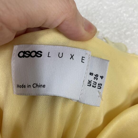 ASOS LUXE Mini Ball Gown Dress Womens 4 Floral 3D Balloon Sleeve Sweetheart - Picture 13 of 16